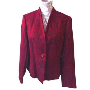 VINTAGE Women;s Red Paisley Jacquard Blazer Jacket L cottagecore valentines top